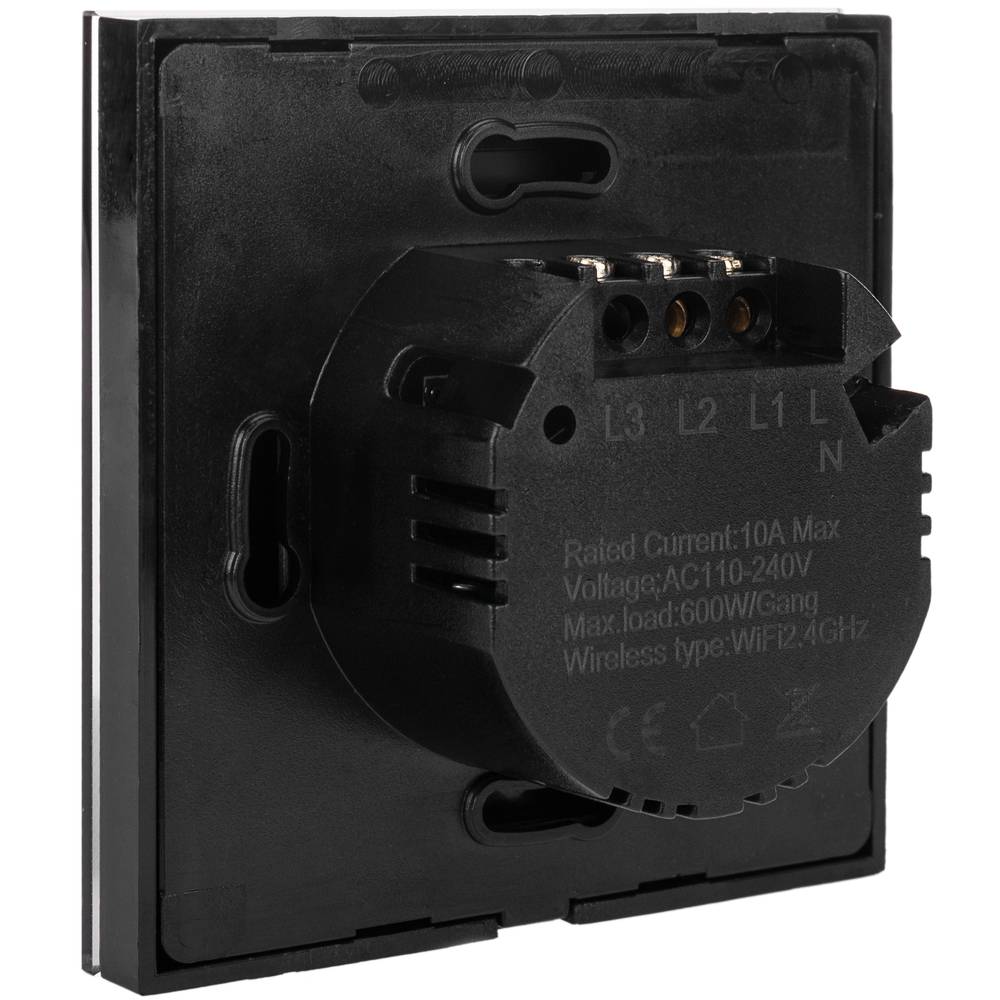 Interrupteur intelligent à double touche noir compatible avec Google Home, Alexa et IFTTT