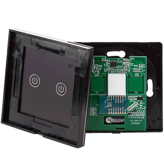 Interrupteur intelligent à double touche noir compatible avec Google Home, Alexa et IFTTT