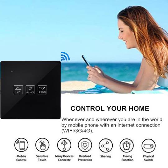 Interruptor de toque inteligente regulável em preto compatível com o Google Home, Alexa e IFTTT