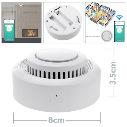 Putogesafe Detector de humo inteligente, detector de humo inalámbrico WiFi  con control de aplicación, alarma de humo WiFi con LED y botón de silencio