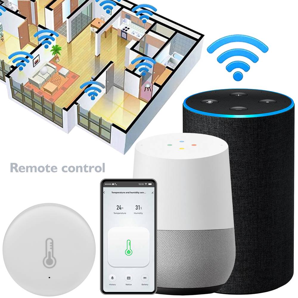 Capteur de température et d'humidité WiFi intelligent compatible avec  Google Home, Alexa et IFTTT - Cablematic