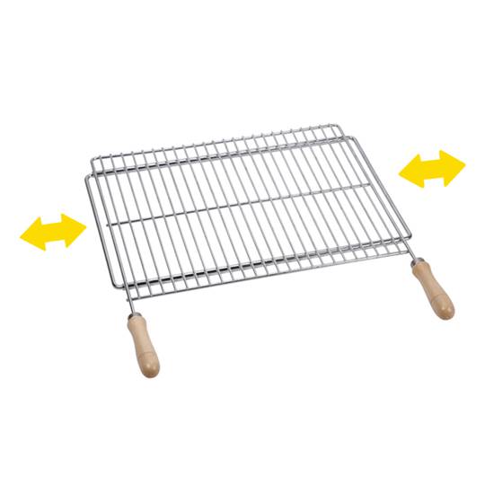Parrilla extensible para barbacoa de hierro zincado con mango de madera 60x40 cm