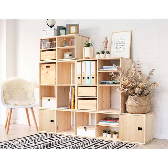 Estante modular com 3 cubos dinâmicos em pinho maciço 107x36,2x34cm Astigarraga
