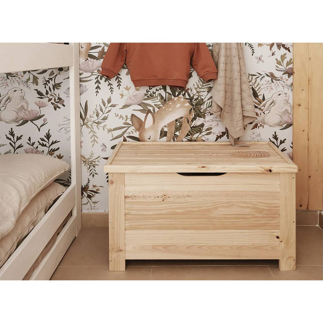 Baúl de almacenaje de madera de pino 70x48x40 cm Astigarraga - Cablematic