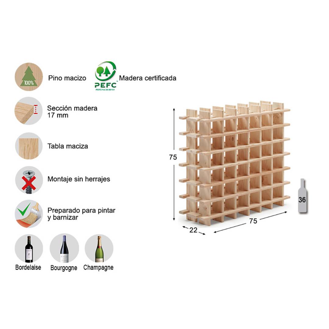 Rioja flessenrek voor 36 flessen massief grenenhout 75x22x75cm Astigarraga