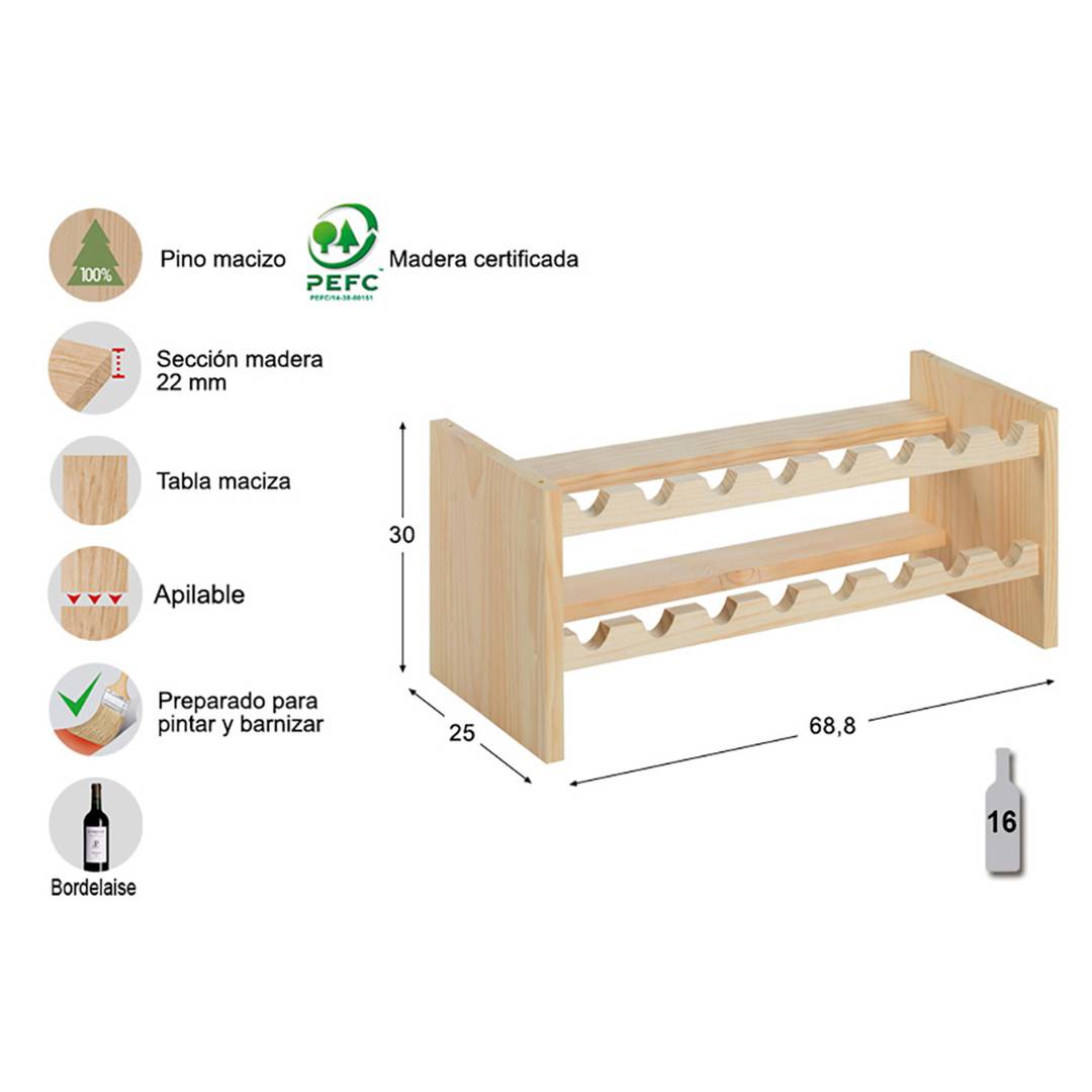 BOTELLERO MADERA PARA 30 Botellas de Vino Botellero Blanco Estante