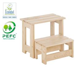 Scala pieghevole a 2 gradini in legno di pino grezzo 43x46,5x27cm Astigarraga
