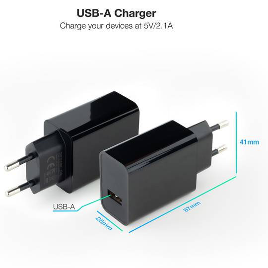 Fuente de alimentación 220VAC a USB tipo A hembra 5VDC 2.1A 10W negro