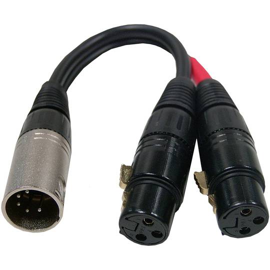 XLR 5-pins mannelijk naar 2 XLR 3-pins vrouwelijk adapter