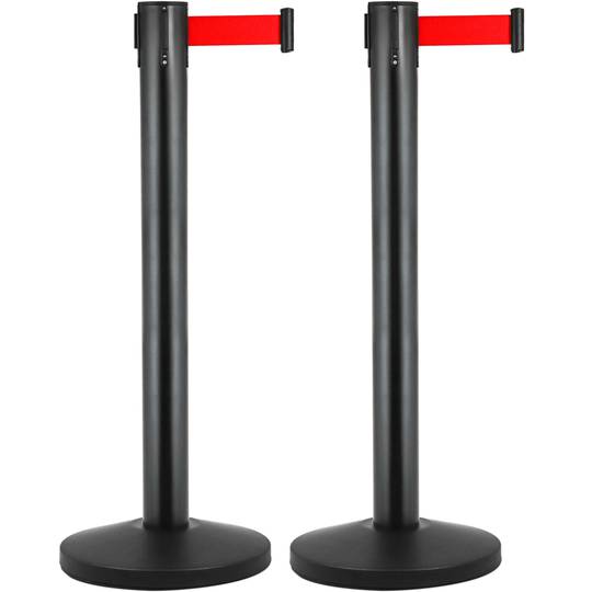Słupek dystansowy 2 szt. Czarny z 3m rozciąganą taśmą 320 x 63 x 910 mm