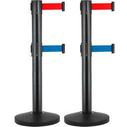 Divider post 2 units black with 3 m blue and red extensible tape 320 x 63 x 910 mm