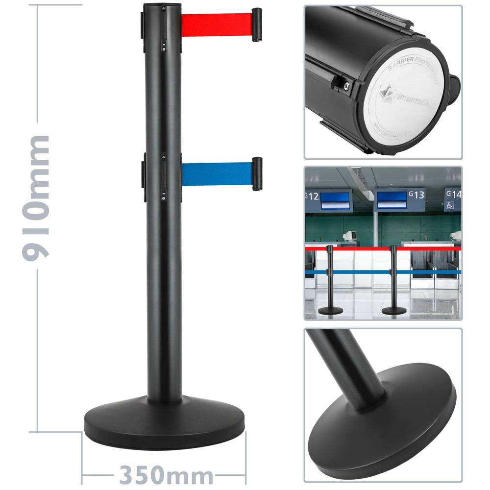 Pal separador 2 unitats negre amb cinta extensible blava i vermella de 5 m 350 x 76 x 910 mm