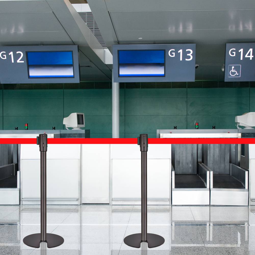 Poste separador 2 unidades negro con cinta extensible roja de 3 m 350 x 50 x 910 mm