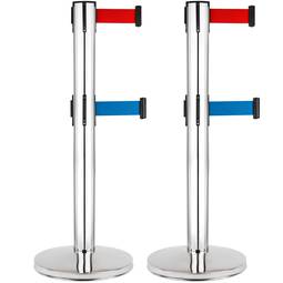 Divider post 2 units in stainless steel with 2 m blue and red extensible tape 320 x 63 x 910 mm