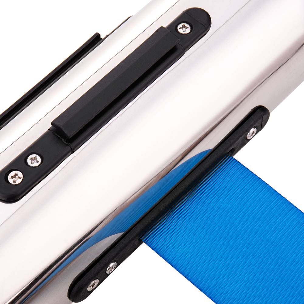Poteau de séparation 2 éléments en acier inoxydable avec ruban extensible bleu et rouge de 2 m 320 x 63 x 910 mm