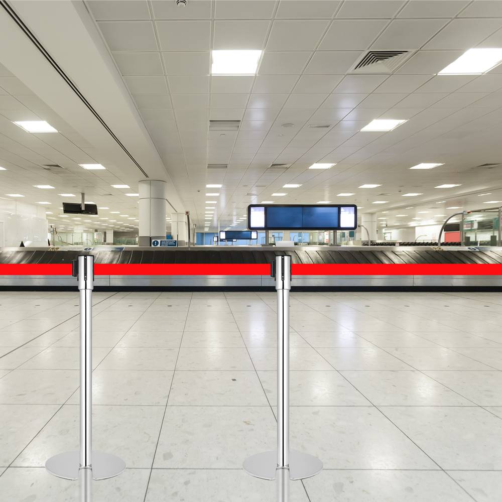 Separator post 2 units in stainless steel with red extensible tape of 3 m 350 x 50 x 910 mm