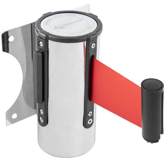 Fijación de pared en acero inoxidable con 2 m de cinta retráctil roja