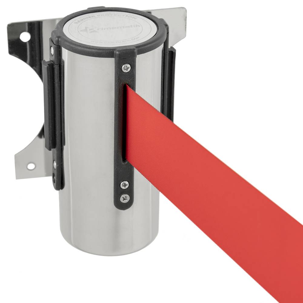 Fijación de pared en acero inoxidable con 2 m de cinta retráctil roja