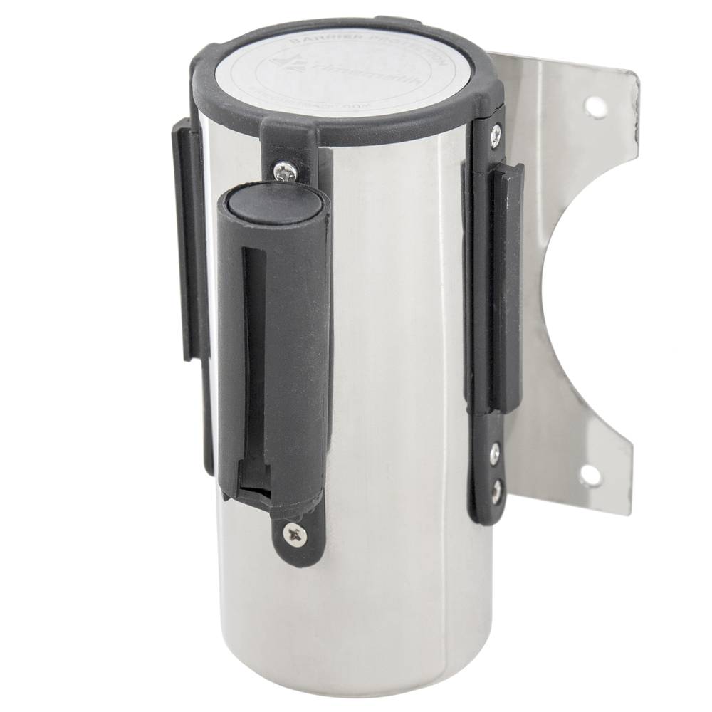 Fixação de parede inox preta com 5 metros  de fita retrátil vermelha