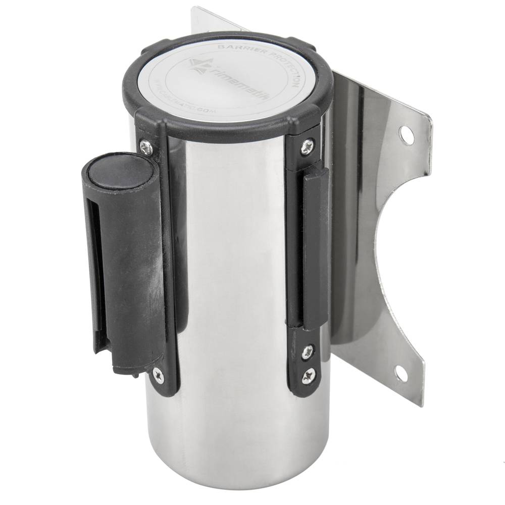 Fixação de parede inox preta com 5 metros  de fita retrátil vermelha