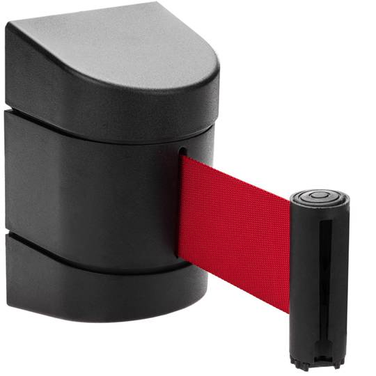 Plastikowy uchwyt ścienny z 2 m czerwoną zwijaną taśmą