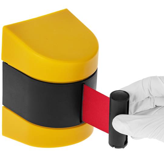 Fixation murale noir jaune avec ruban rétractable rouge 5m