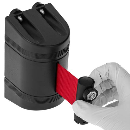 Fixation murale aimantée en plastique noir avec ruban rétractable rouge de 2 m