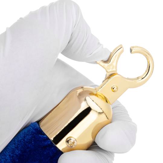 Aksamitny sznurek niebieski z zamkiem błyskawicznym złoty dla słupa