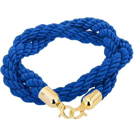 Cordó trenat blau amb tancament daurat per pal