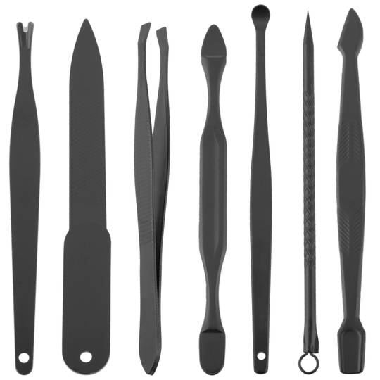 Professional manicure and pedicure set, set of 12 stainless steel accessories, colour black