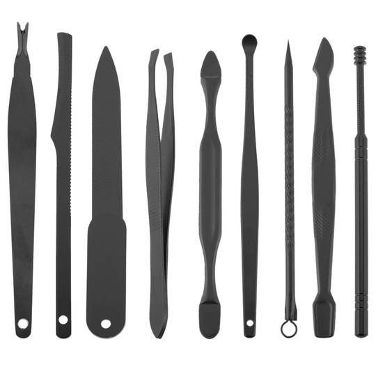 Set professionale per manicure e pedicure, set di 16 accessori in acciaio inossidabile, colore nero