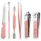 Kit d'estoig de manicura i pedicura professional, set de 7 accessoris d’acer inoxidable, color Or rosa