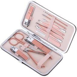 Professionelles Maniküre- und Pediküre-Set, 12-teiliges Set aus rostfreiem Stahl, Farbe Roségold