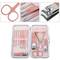 Professional manicure and pedicure set, set of 12 stainless steel accessories, rose gold colour