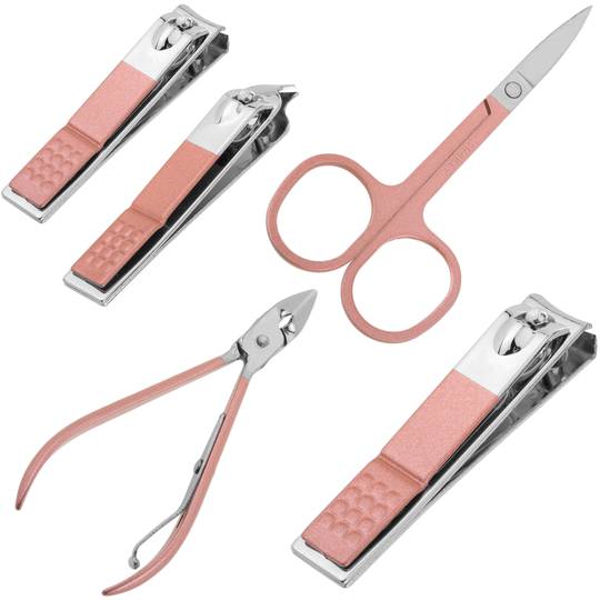 Professional manicure and pedicure set, set of 12 stainless steel accessories, rose gold colour
