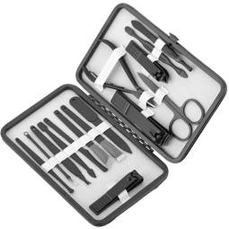 Professionelles Maniküre- und Pediküre-Set, 15-teiliges Set aus rostfreiem Stahl, schwarzes Kunstleder Etui