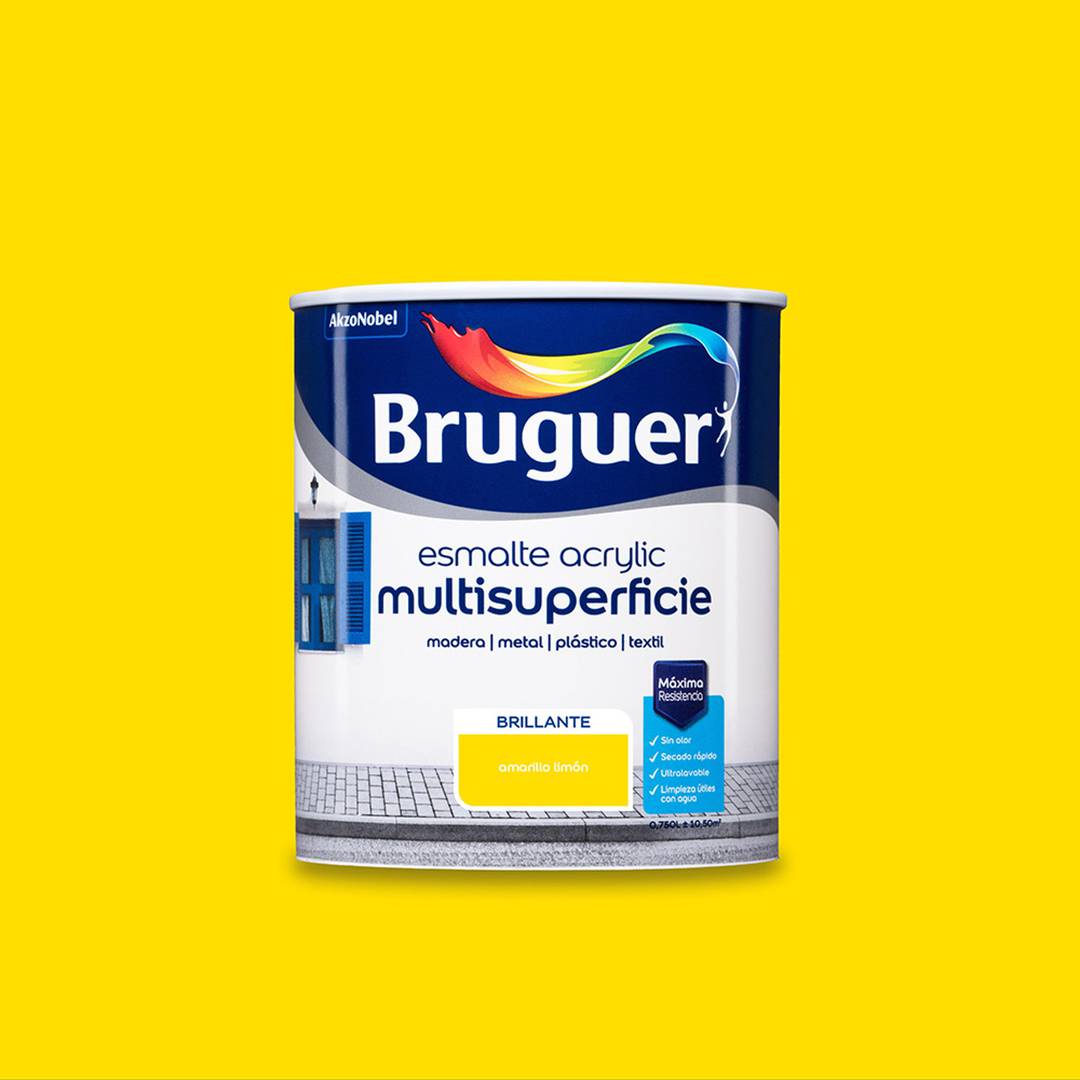 Glossy multi-surface acrylic enamel with lemon yellow finish 0.750L Bruguer 5057541