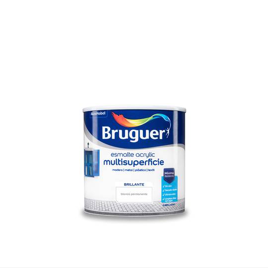 Glossy multi-surface acrylic enamel with permanent white finish 0.25L Bruguer 5160638