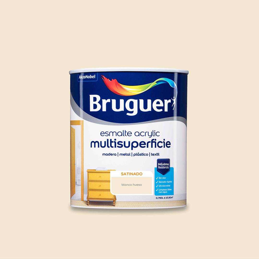Esmalte acrílico multisuperfície com acabamento acetinado branco osso 0,75L Bruguer 5057452