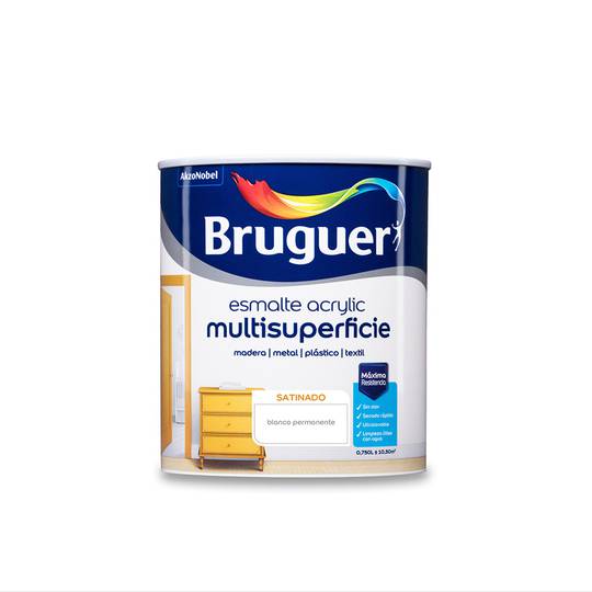 Esmalte acrílico multisuperfície com acabamento acetinado branco permanente 0,75L Bruguer 5057417