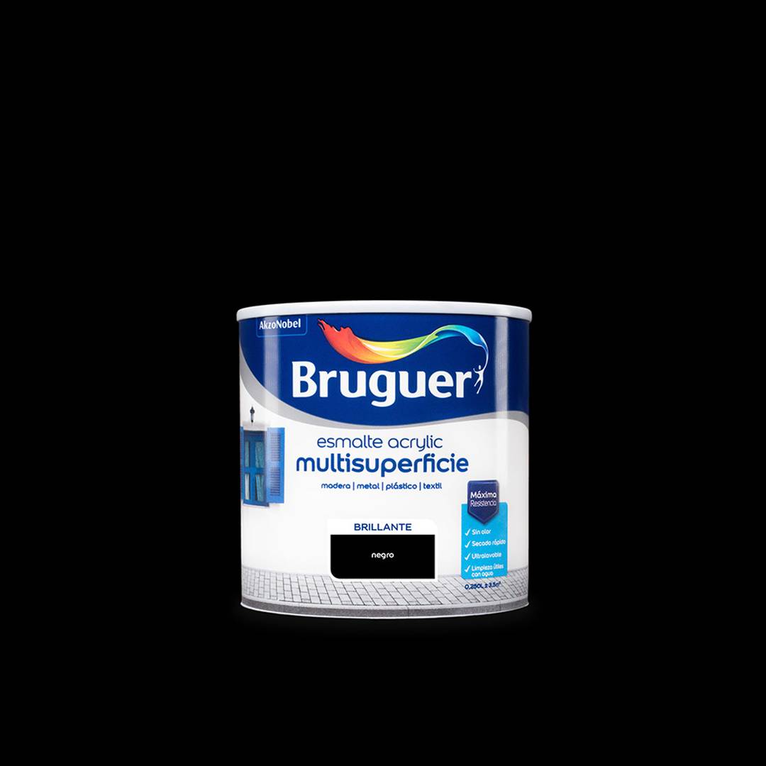 Multi-surface acrylic enamel with glossy black finish 0.75L Bruguer 5160658