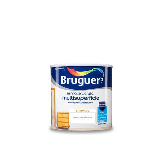 Multi-surface acrylic enamel with permanent white satin finish 0.25L Bruguer 5160660
