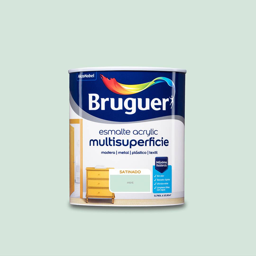 Smalto acrilico multisuperficie con finitura satinata color menta 0,75L Bruguer 5298031