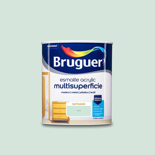 Smalto acrilico multisuperficie con finitura satinata color menta 0,75L Bruguer 5298031