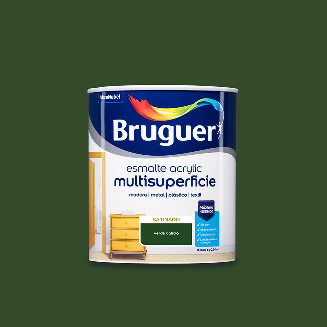 Multi-surface acrylic enamel with satin finish Galicia green color 0.75L Bruguer 5057506