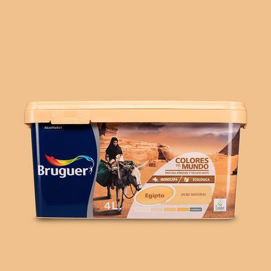 Pintura para paredes y techos con acabado mate color ocre natural 4L Bruguer 5056910