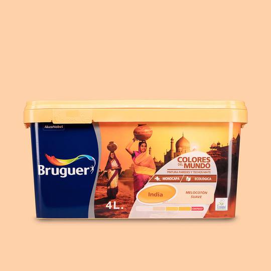 Pittura per pareti e soffitti con finitura opaca color pesca tenue 4L Bruguer 5057357