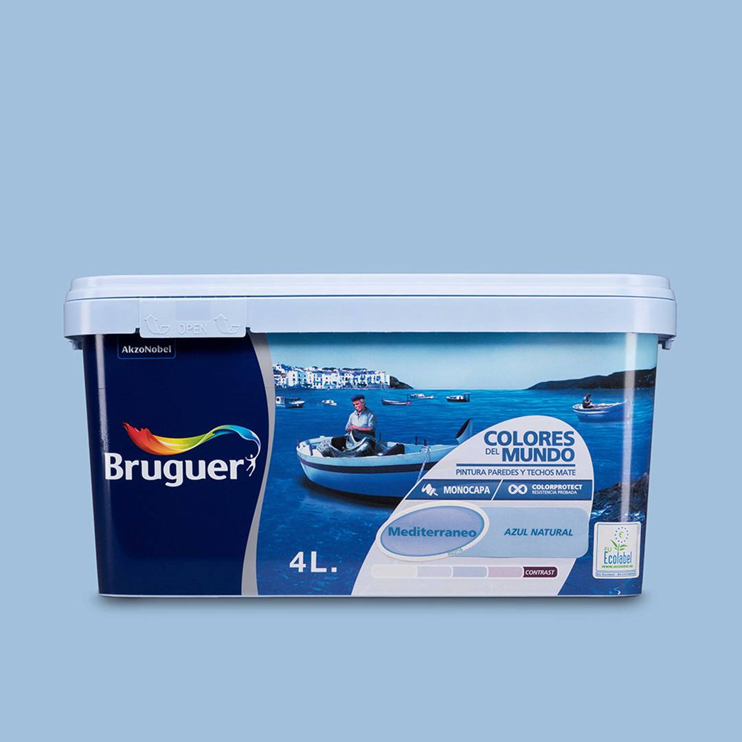 Pintura para paredes y techos con acabado mate color azul natural 4L Bruguer 5056899