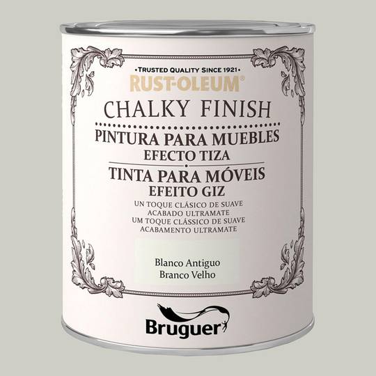 Pittura a gesso per mobili Rust-Oleum Chalky Finish con finitura opaca bianco antico 0,750L Bruguer 5397509