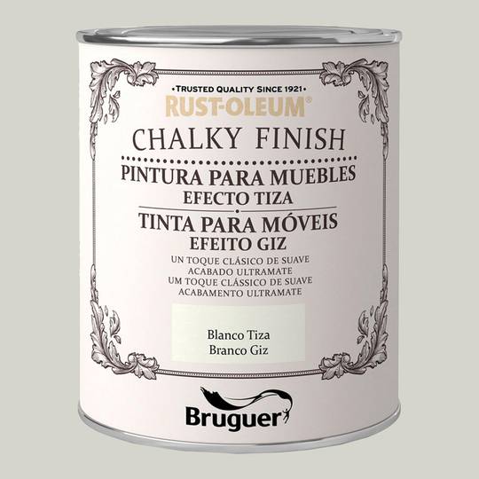 Pittura a gesso per mobili Rust-Oleum Chalky Finish con finitura opaca bianco gesso 0,125L Bruguer 5397508
